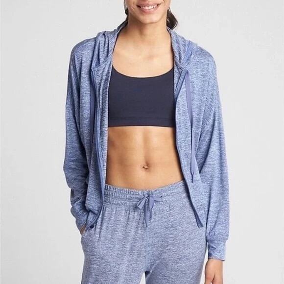 3/$20 ⭐️ Gap Zip Hoodie XL Blue Heathered Brushed Tech Jersey Athleisure - Picture 1 of 8